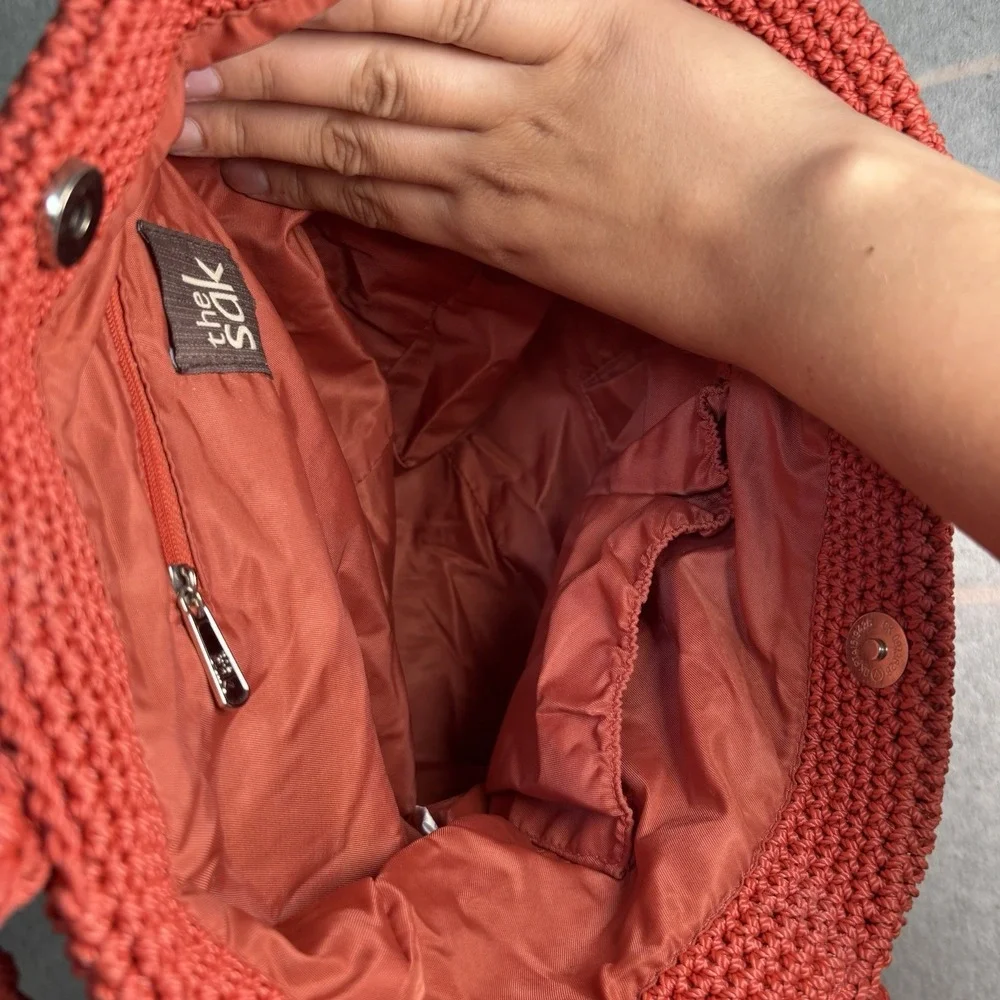 The Sak Red Orange Stripe Crochet/Handbag Purse‎ Beach Cruise Boho Y2K Woven